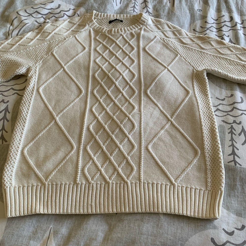 RACHEL ZOE NATURAL COTTON PULLOVER SWEATER WITH ELBOW PATCHES